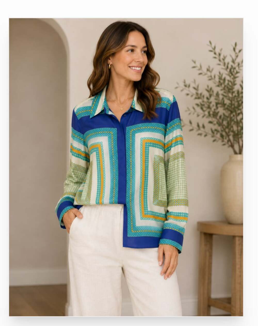 Jonathan Simkhai Blouse Womens XS Multicolor Scarf Print Mykonos Long Sleeve Top